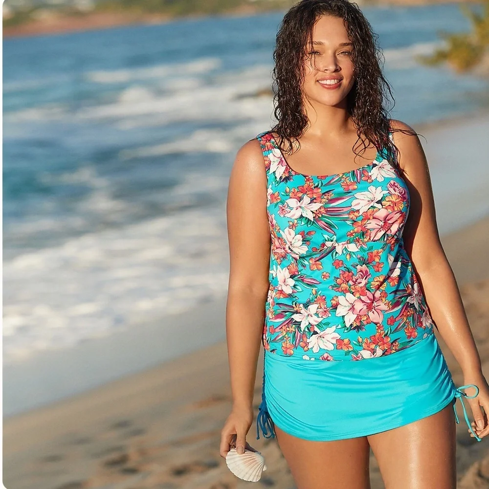 🌺🩵NWT-LANDS’ END gorgeous Women's Flutter Scoop Neck Tankini Top.🌺🩵 SZ 4